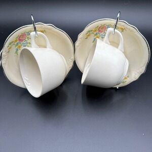 Homer Laughlin Virginia Rose Teacup Saucer Set of 2 Vtg 1942 Fluffy Rose C42N8